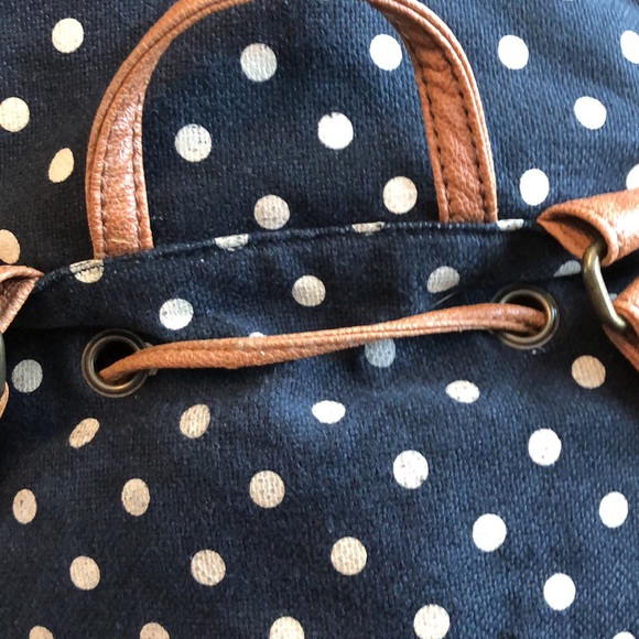 ALDO BACKPACK - BLACK & WHITE POLKA DOT WITH BROWN PLEATHER STAPS & TRIM - #216 - Picture 12 of 12